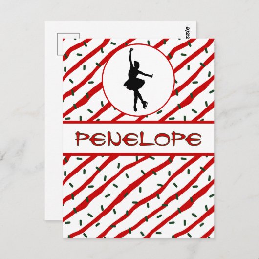 ガールアイススケートで滑るクリスマス散水パーソナライズされた ポストカード (正面/裏面)