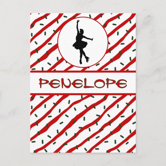 ガールアイススケートで滑るクリスマス散水パーソナライズされた ポストカード (正面)