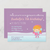 ガールアイススケートで滑るバースデーパーティ招待状 招待状 (正面/裏面)