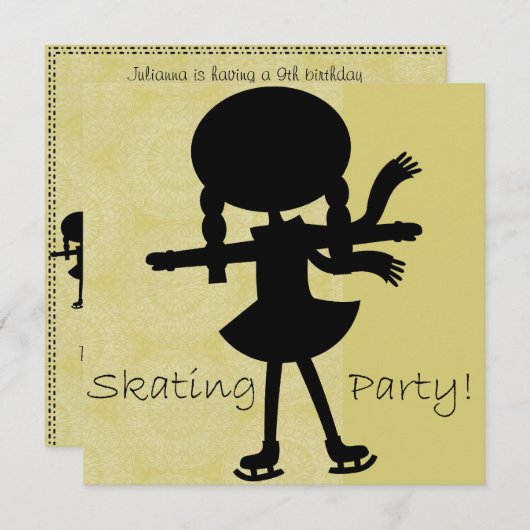 ガールアイススケートで滑るパーティー誕生日招待状 招待状 (正面/裏面)