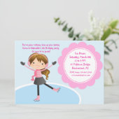 ガールアイススケートで滑るピンク誕生日招待状 招待状 (スタンド正面)