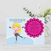 ガールアイススケートで滑るホットピンク誕生日招待状 招待状 (スタンド正面)