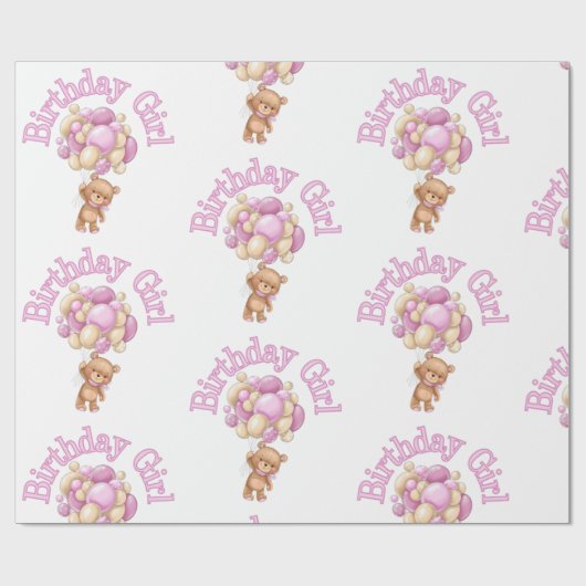 ガールアイディア誕生日ベア ラッピングペーパー (フラット)