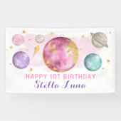 ガールアウタースペース銀河系ピンク金ゴールド誕生日パーティー 横断幕 (横)