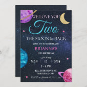 ガールアウタースペース2nd誕生日2月ピンク 招待状 (正面/裏面)