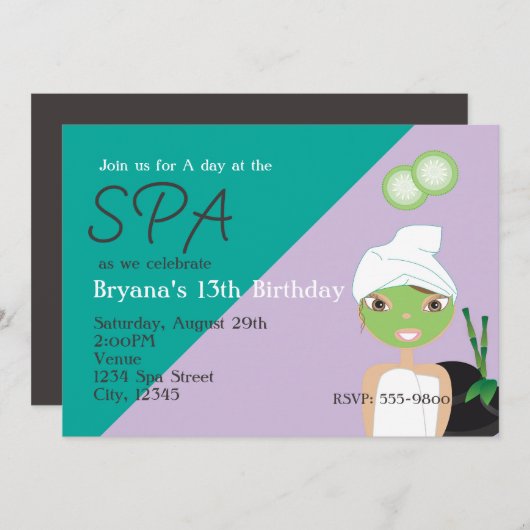 ガールアットザスパ美しい誕生日パーティー招待状 招待状 (正面/裏面)