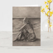 ガールアットビーチグリーティングカード カード (黄色い花)