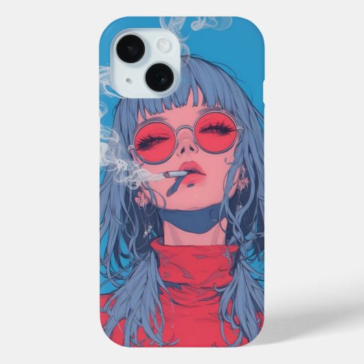 ガールアニメブルーとレッドイラストレーション煙 Case-Mate iPhoneケース (裏面)