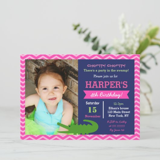 ガールアリゲーターバースデーパーティ招待状 招待状 (スタンド正面)