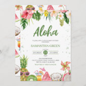 ガールアロハハワイアンベビーシャワー 招待状 (正面/裏面)