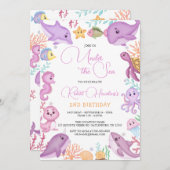 ガールアンダーザシーアニマルズ海誕生日 招待状 (正面/裏面)