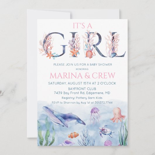 ガールアンダーザシーベビーシャワー招待状 招待状 (正面)
