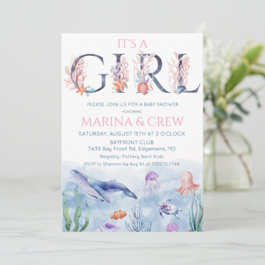 ガールアンダーザシーベビーシャワー招待状 招待状 (スタンド正面)