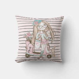 ガールアンドキャットスクーターストライプ名前をカスタムする アウトドアクッション