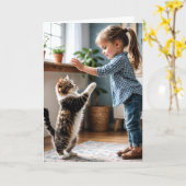 ガールアンドキャットハイファイブ誕生日 カード (黄色い花)