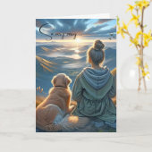 ガールアンドゴールデンレトリバーペットロス悔やみや弔慰 カード (黄色い花)