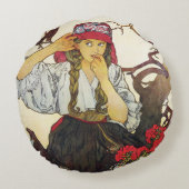 ガールアンドゼラニウム、アルフォンスミュシャ装飾用クッション ラウンドクッション (裏面)