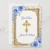 ガールアンドボーイネイビーブルーバプテスマ招待状 招待状 (裏面)