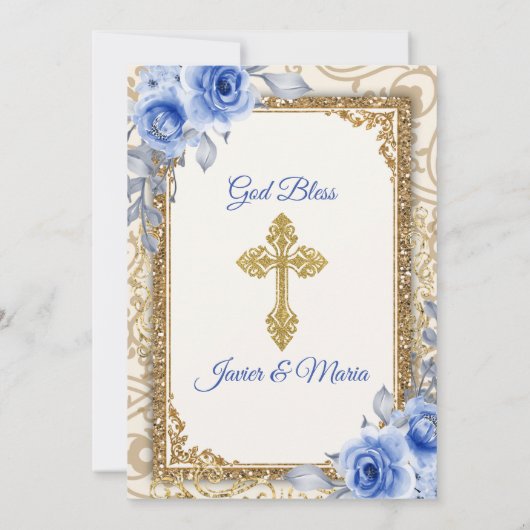 ガールアンドボーイネイビーブルーバプテスマ招待状 招待状 (裏面)