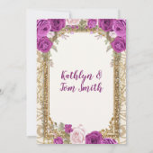 ガールアンドボーイパープル&金ゴールド誕生日招待状 招待状 (裏面)