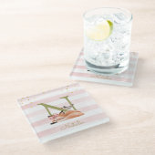 ガールイラストレーション金ゴールドグリッターピンクフローラスウィート ガラスコースター (アングル)