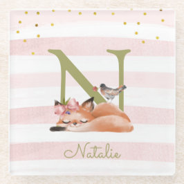 ガールイラストレーション金ゴールドグリッターピンクフローラスウィート ガラスコースター