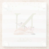 ガールイラストレーション金ゴールドグリッターピンクフローラスウィート ガラスコースター (裏面)