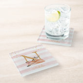 ガールイラストレーション金ゴールドグリッターピンクフローラスウィート ガラスコースター (アングル)