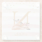 ガールイラストレーション金ゴールドグリッターピンクフローラスウィート ガラスコースター (裏面)