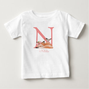 ガールイラストレーション金ゴールドグリッターピンクフローラスウィート ベビーTシャツ