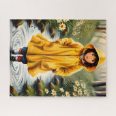 ガールインイエローレインコートイラストレーション ジグソーパズル (横)