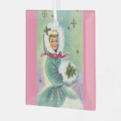 ガールインウィンターコートレトロピンクアンドブルーオーナメント ガラスオーナメント (正面左)