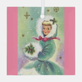 ガールインウィンターコートレトロピンクアンドブルーオーナメント ガラスオーナメント (裏面)