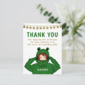 ガールイングリーンカエルフード付スター誕生日サンキュー ポストカード (スタンド正面)