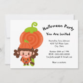 ガールインパンプキンコスチューム棒つきキャンデーハローウィンパーティ 招待状 (正面)