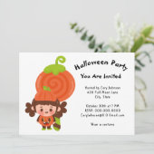 ガールインパンプキンコスチューム棒つきキャンデーハローウィンパーティ 招待状 (スタンド正面)