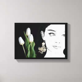 ガールインパールイヤリングファッションイラストレーショントレンディー キャンバスプリント