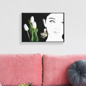 ガールインパールイヤリングファッションイラストレーショントレンディー キャンバスプリント (インサイチュ (リビング))