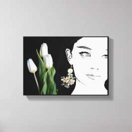 ガールインパールイヤリングファッションイラストレーショントレンディー キャンバスプリント