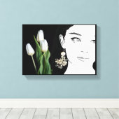 ガールインパールイヤリングファッションイラストレーショントレンディー キャンバスプリント (インサイチュ (ウッドフロア))