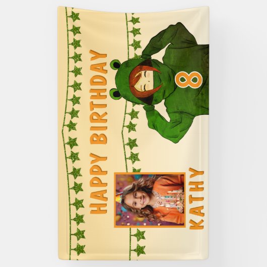 ガールインフロッグフード付きスウェットシャツスターズフォト誕生日背景 横断幕 (縦)