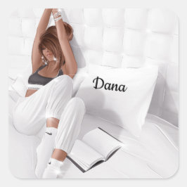 ガールインベッドブックコパーソナライズされたーヒカスタムー スクエアシール