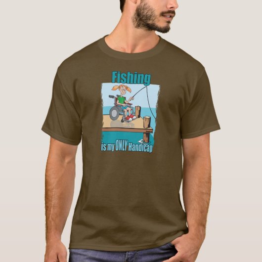 ガールインホイールチェア魚釣り Tシャツ (正面)