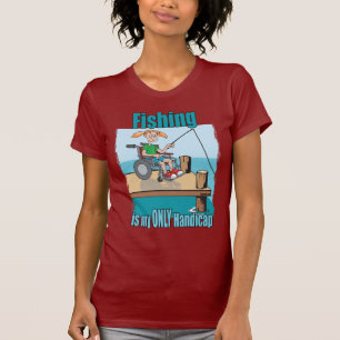 ガールインホイールチェア魚釣り Tシャツ