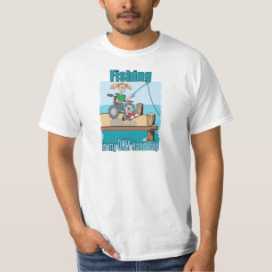 ガールインホイールチェア魚釣り Tシャツ