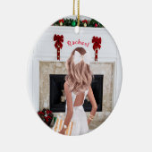 ガールインホワイトパーソナライズされたカスタム セラミックオーナメント (右)
