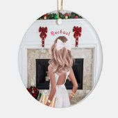 ガールインホワイトパーソナライズされたカスタム セラミックオーナメント (左)