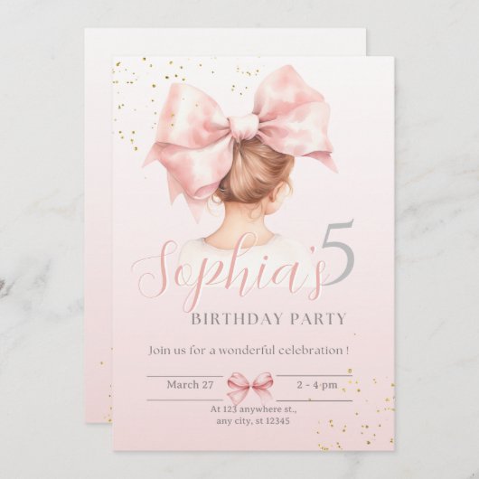 ガールインボウ誕生日招待状名門私立校風のパーティー 招待状 (正面/裏面)