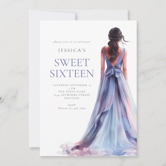 ガールイン薄紫ドレススウィート16バースデーパーティー 招待状 (正面)