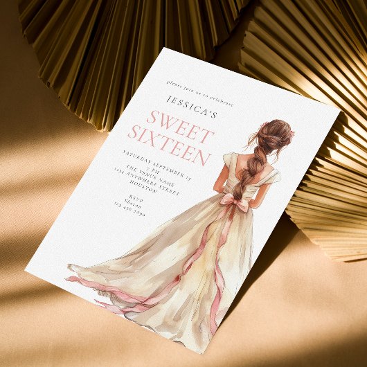 ガールイン赤面ピンクガウン甘い16誕生日パーティー 招待状